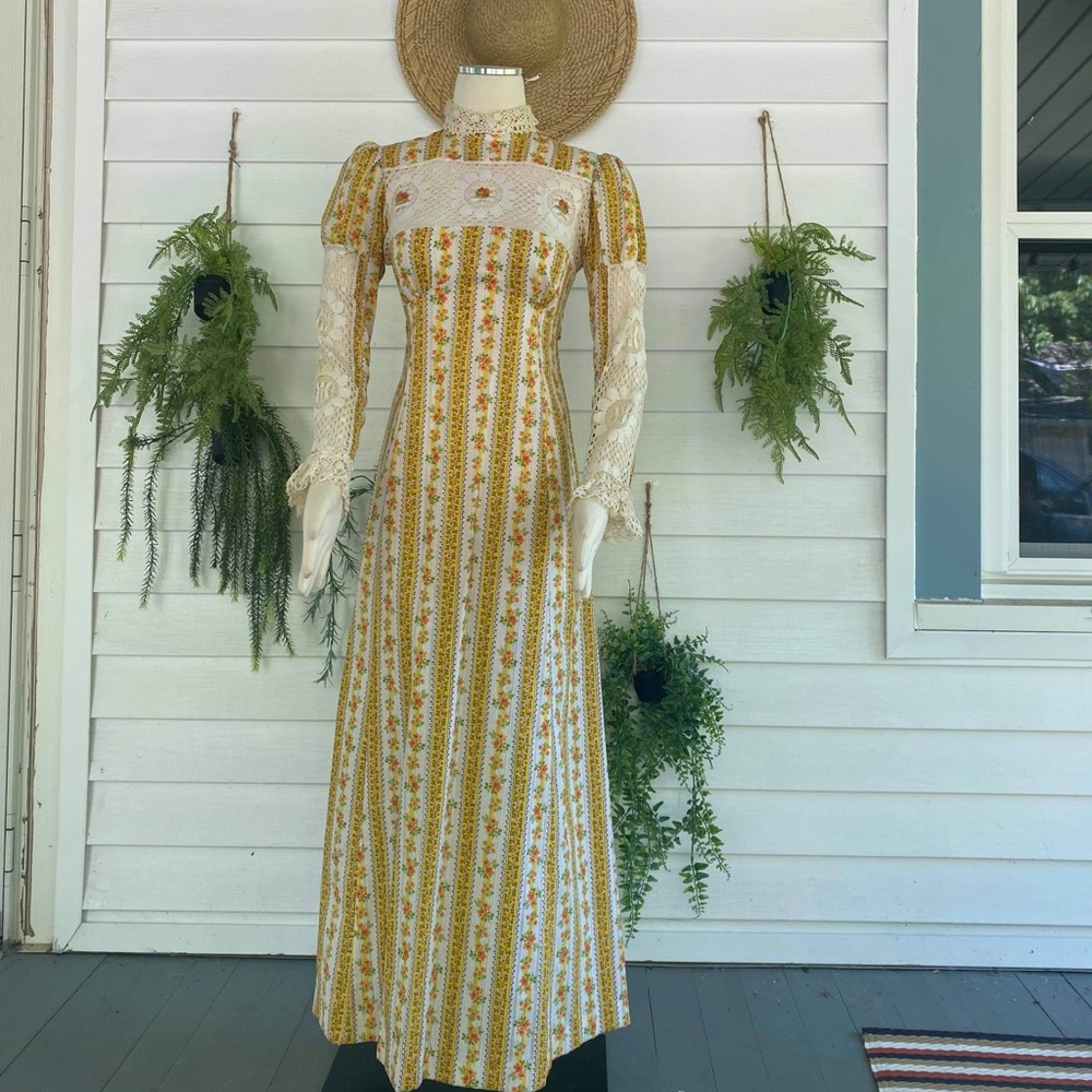 70s floral crochet dress